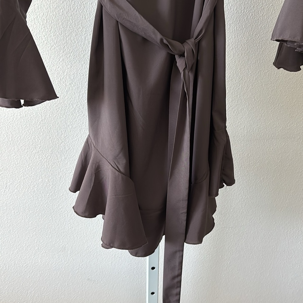 CBR Dress L Brown Off Shoulder Ruffle Bell Sleeve Romantic Dark Fairy Whimsigoth - Picture 13 of 15